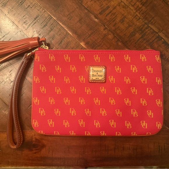 Dooney & Bourke Handbags - Dooney & Bourke Red DB Logo Wristlet Zip Pouch with Tasse